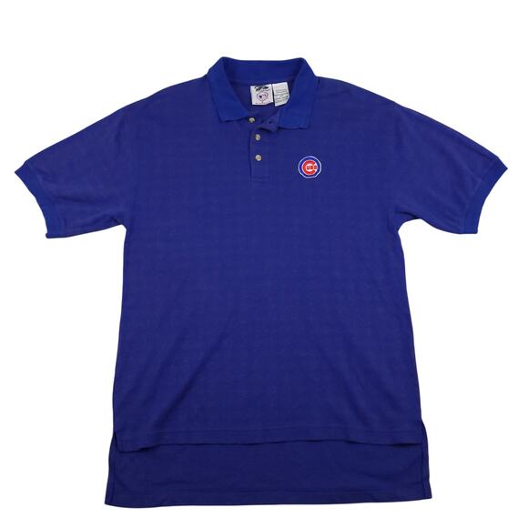 Vintage Chicago Cubs Pro Edge Polo Shirt Sz Large Harlequin Pattern Blue & Red - Picture 2 of 8